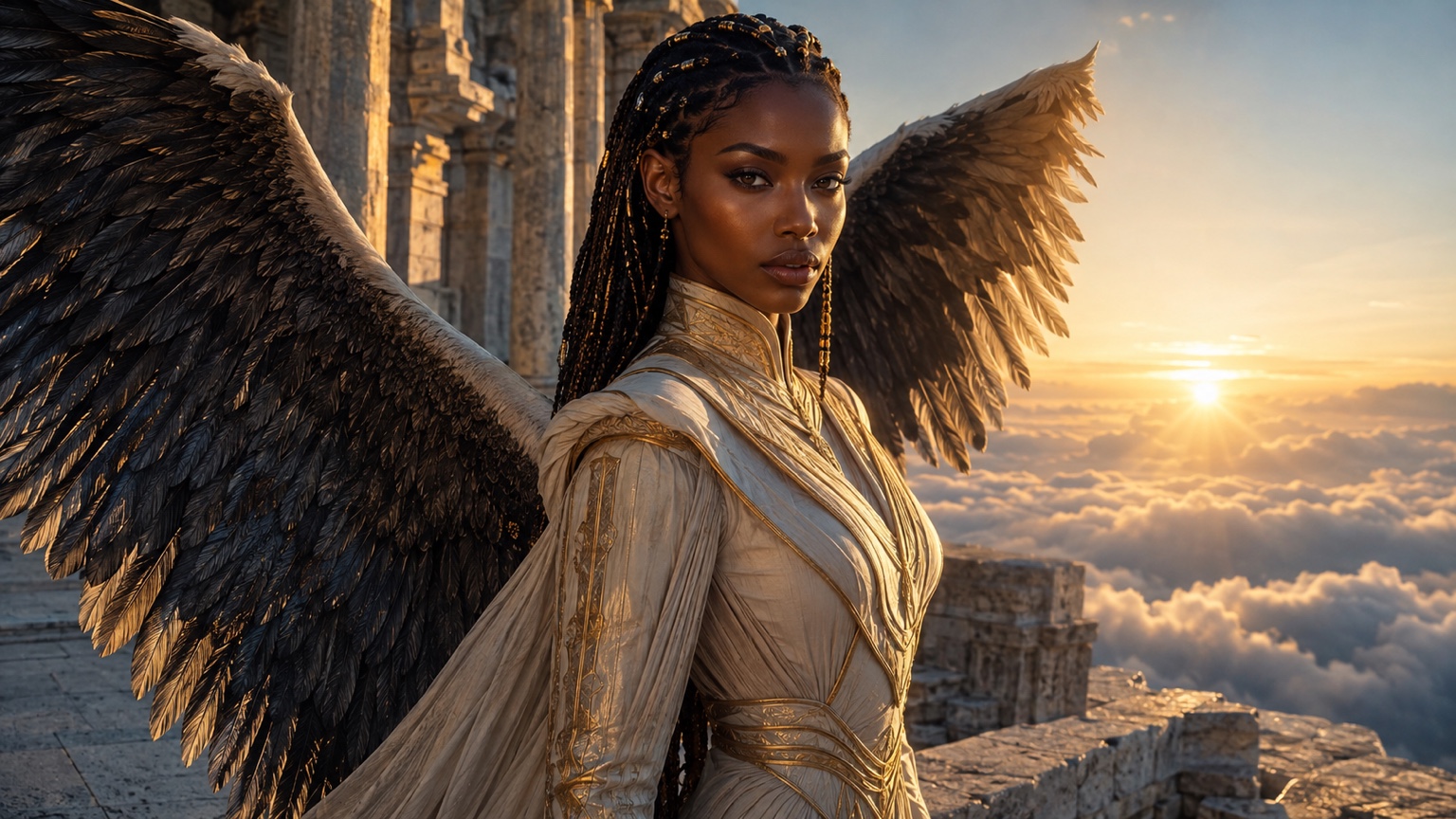 Original winged character in warm cinematic light
